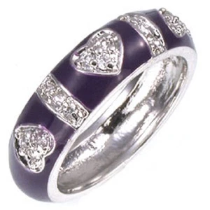 Sterling Silver Purple Enamel CZ Hearts Ring  - Bild 1 von 2