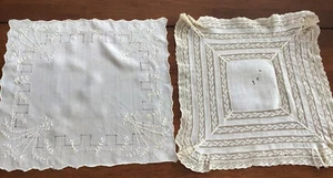 Two Small Vintage Ecru Handkerchiefs One Silk, One Very Unusual - Picture 1 of 6