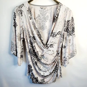 db DressBarn Mujer L Elegante Hombro Frío Manga Ángel Acanalado Rosa Gris Brillante - Imagen 1 de 15