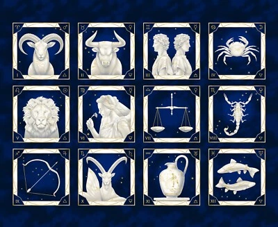 Signs from Above Zodiac Figures Constellation Fabric Panel  1 Yard   #9591 - Image 1 of 3