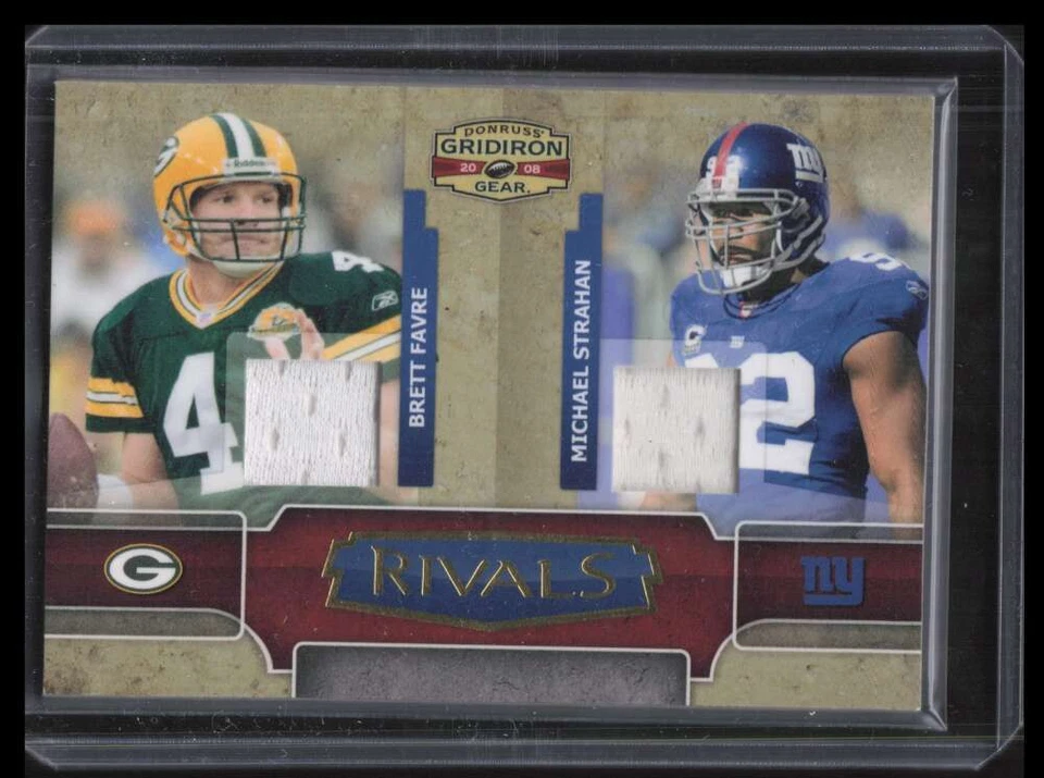 2008 Donruss Gridiron Gear Rivals Jerseys 7 Strahan Favre Dual Jersey 2/100 - Image 1 of 2