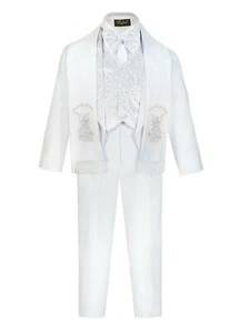 BOYS SLIM WHITE TAIL TUXEDO 6PC SET CHRISTENING BAPTISM GUADALUPE VIRGIN ANGEL - Picture 1 of 7