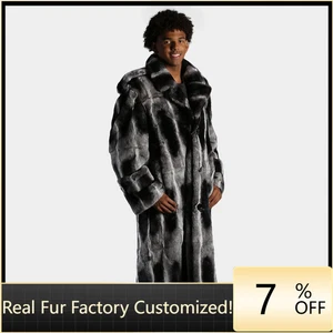 Herren Echtpelz Chinchilla Mantel Echt Rex Kaninchenfell Weste Reverskragen Oberbekleidung - Bild 1 von 3