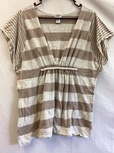 Motherhood Maternity brown and ivory stripe short sleeve pullover top womens L - Picture 1 of 11