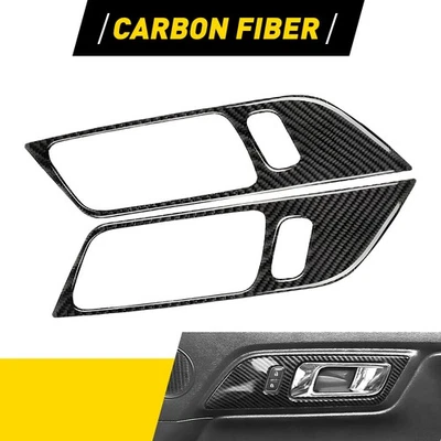 2x Calcomanías de cubierta de moldura de manija de puerta de carbono interior de fibra para Ford Mustang 2015-2019 Foto 1 de 4