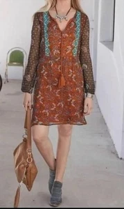 Vestido SUNDANCE Talla M Naranja Artista Devine Boho Borla Corbata M - Imagen 1 de 6