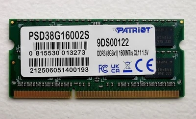 PATRIOT RAM SODIMM 8GB DDR3 1600MHZ nuova con garanzia fino 31/10/26 - Immagine 1 di 3