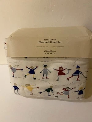 Eddie Bauer Skaters Print 100% Cotton Flannel Twin Sheet Set New Multicolor - Image 1 of 4