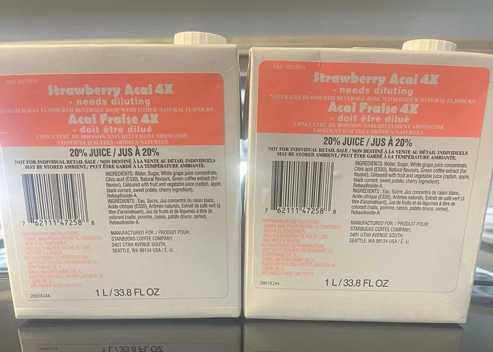 Starbucks Strawberry Acai 4x 1 Liter BB 10/20/2023