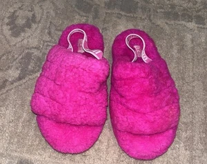 UGG Kids Girls Fluff Yeah Bright Pink Slipper Shoes Sling Back  Sz 1 - Picture 1 of 5