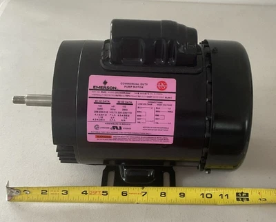M345 Electric Motor  1/2 HP  3450rpm  115/ 230 VAC Emerson 1 phase 56J TEFC - Image 1 of 4