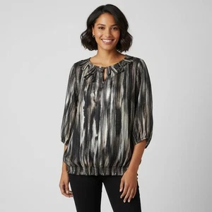 Chicos Damen Metallic Luxe transparente 3/4 Arm Knitter Bluse Gr. XL - Bild 1 von 12