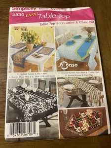 Simplicity Pattern 5530 ~ Home Decor ~ EASY Table Top Accessories & Chair Pad - Picture 1 of 3