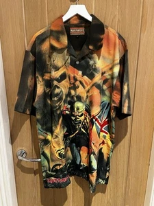 Vintage IRON MAIDEN THE TROOPER Dragonfly Button Dress Collar Bowling Shirt L - Picture 1 of 7