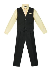 BOYS STRIPED FORMAL VEST 5PC SET VEST PANT SHIRT TIE POCKET SQ V-1688 - Picture 1 of 20
