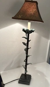 Vintage FREDERICK COOPER Tall Bronze Table Lamp & Shade, Vine, Nest, Dragonfly - Picture 1 of 24