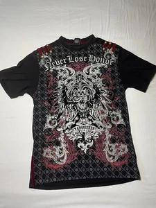Akcess T Shirt Men’s XL Rhinestone Embellished Velvet Skull Y2K AOP - Picture 1 of 8