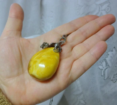 Antique Sterling Butterscotch Egg Yolk Natural Baltic Huge Amber 老琥珀 Necklace - Image 1 of 4