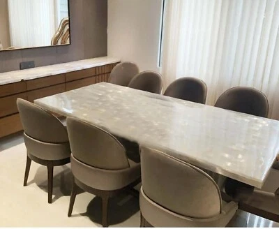 Selenite Dining Top Table, Crystal Gemstone Sunbrust Table, Handmade Selenite De - Image 1 of 4