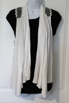 Simply Irresistible Flower Lace Accent Vest Waterfall Hem Sleeveless Off-White M - Image 1 of 4