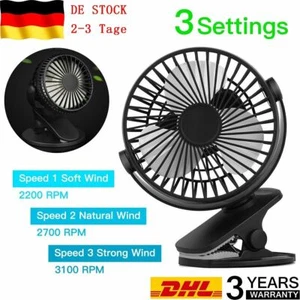 360° Mini USB Ventilator Akku Clip Fan Tischventilator mit Batterie Tisch Lüfter - Bild 1 von 15