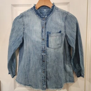 AG Adriano Goldschmied Chambray Shirt Button Up Blue Raw Edge Girls Medium - Picture 1 of 8