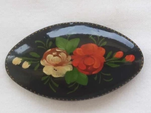 Vintage lady's pin brooch colorful hand-painted material collectible - Picture 1 of 5