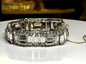 Vintage Bracelet Panel Linked Silver Tone Metal Rhinestone Glass Crystal - Picture 1 of 12