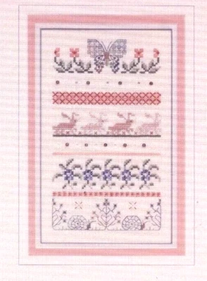 Cross Stitch Just Nan Larkspur Lane RARE OOP DMC Rabbit Butterfly Flowers Trees - Image 1 of 2