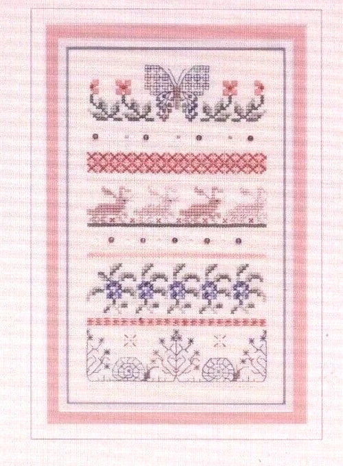 Cross Stitch Just Nan Larkspur Lane RARE OOP DMC Rabbit Butterfly Flowers Trees - Image 1 of 2