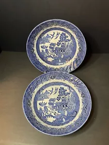 Royal Wessex Churchill England 2 Blue Willow 9”Serving Vegetable Bowl Swirl Rim - Picture 1 of 9