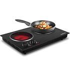  Double Burner, 1800W Ceramic Electric Stainless Steel Black Double Hot Plate