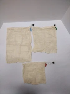 Tare Weight Beige Cotton Mesh Draw String Bags Bundle Of 3 - Picture 1 of 9