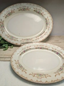 Vintage Floral Kikusui China 2 Oval Platters Blue Pink Scroll Victorian Large - Picture 1 of 12