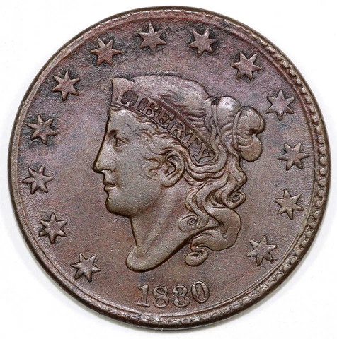 1830 1c N-1 Large Letters Matron Head Large Cent Cover