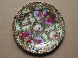 PIATTO PORCELLANA FLOREALE VINTAGE GIAPPONESE DIPINTO A MANO CON PERLINE ORO MARCATO #2 - Foto 1 di 5
