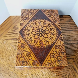 Cerniera in legno 9" pirografia design bruciato portagioie - Foto 1 di 17