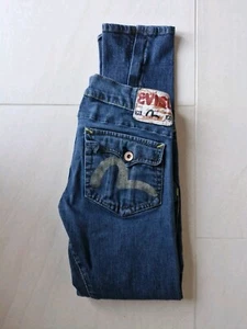 Evisu Damen 27 Gr Jeans Denim Stickerei Logo Reißverschluss Saum. Twisted Style - Bild 1 von 19