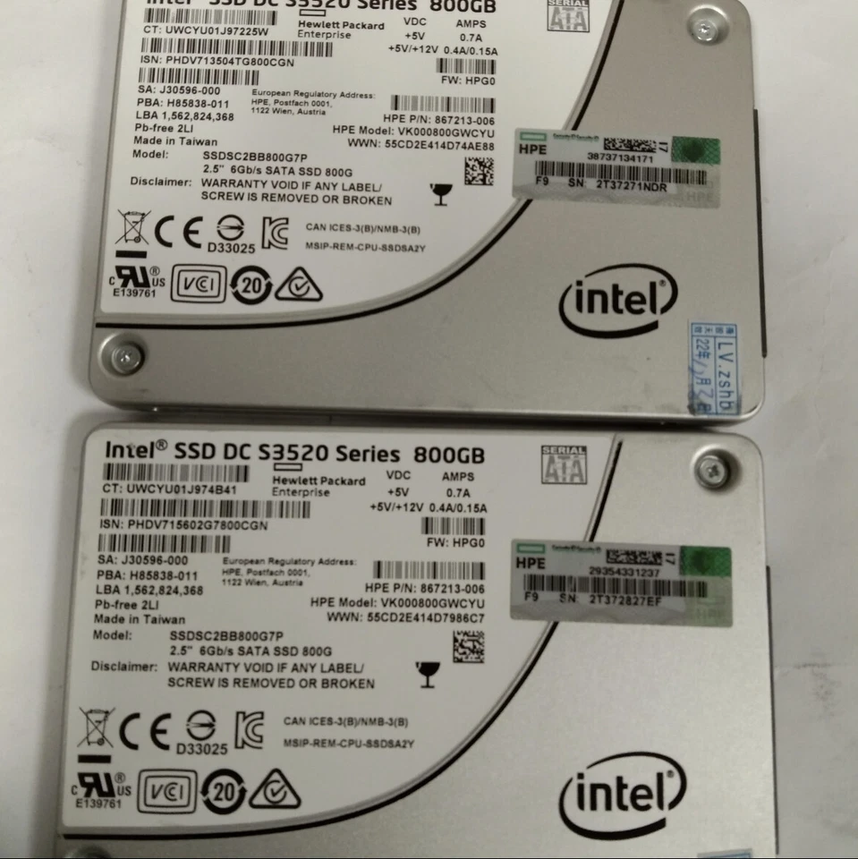 HPE PHDV715602G7800CGN SSDSC2BB800G7P INTEL 800GB 2.5IN S3520 867213-006 - Image 1 of 1