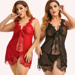 Women Sexy Lingerie Nightgown Babydoll Lace Dress Sleepwear Underwear G-String - Picture 1 of 40