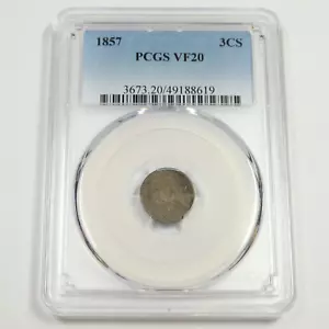 1857 P PCGS VF20 - 3 Cent Three Cent Silver Trime - 3c US Coin #49785A - Picture 1 of 4