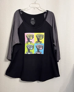 E.T T-Shirt Tee Women 4/4XL? Black 3/4 Sleeve Pop Art 80's Movie ET Portrait - Picture 1 of 15
