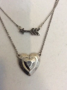 $39 LUCKY BRAND NECKLACE 2 STRANDS, Silver tone Heart & Arrow item Y131a - Picture 1 of 5