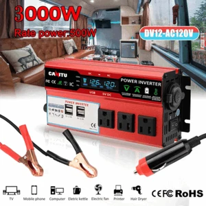 3000W Car Power Inverter DC 12V To AC 110V Pure Sine Wave Solar Converter 4 USB - Picture 1 of 12