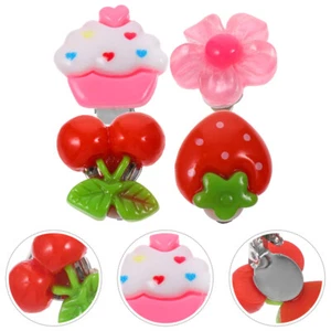 4 Paar Mädchen Ohrclips für Piercings Schmuck Kind Erdbeere - Bild 1 von 12