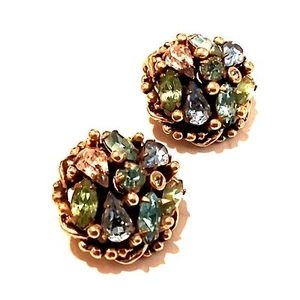 Vintage Barclay Stunning Multi Color Rhinestone Cluster Clip Earrings - Picture 1 of 4