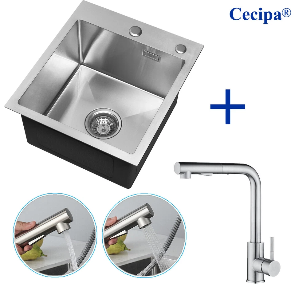 CECIPA Küchenspüle Spülbecken Eckig Einbauspüle Edelstahl Küchenarmatur Spüle 40x45cm