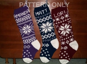 Pattern Only Set of 3 Knitted SNOWFLAKE DESIGNS Christmas Stocking - Picture 1 of 1