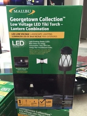 Georgetown Collection  Low Voltage LED Tiki Torch Lantern Combination Black New! - Image 1 of 2