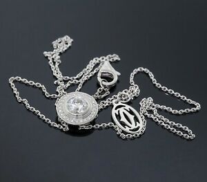 Cartier 18K White Gold Diamond D'Amour Circle Pendant Chain Necklace